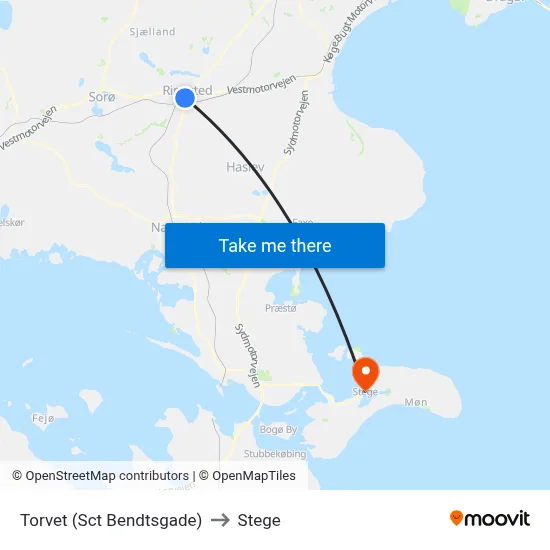 Torvet (Sct Bendtsgade) to Stege map