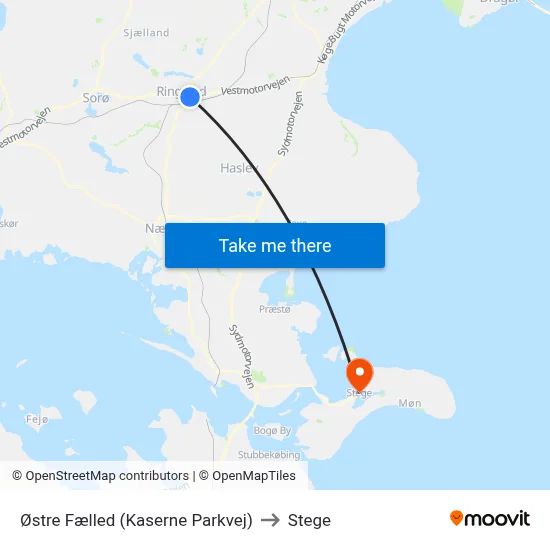 Østre Fælled (Kaserne Parkvej) to Stege map