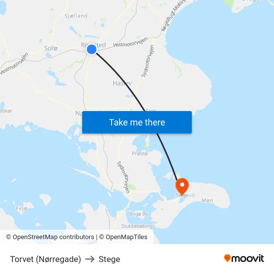 Torvet (Nørregade) to Stege map