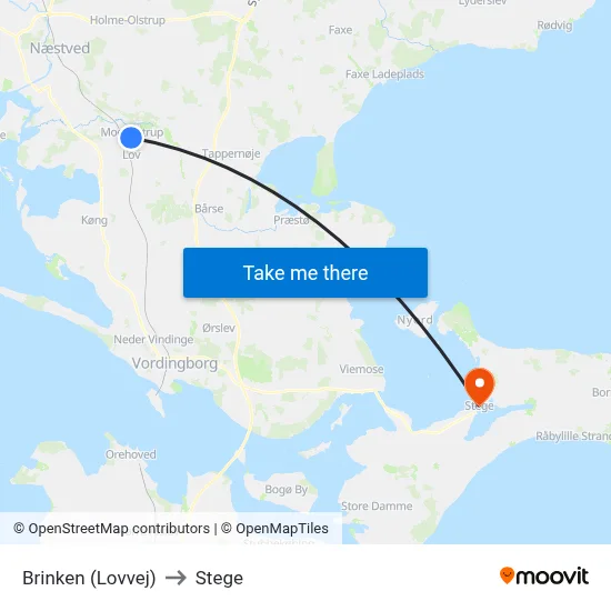 Brinken (Lovvej) to Stege map