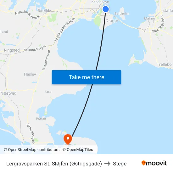 Lergravsparken St. Sløjfen (Østrigsgade) to Stege map