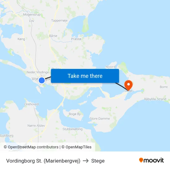 Vordingborg St. (Marienbergvej) to Stege map