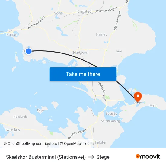 Skælskør Busterminal (Stationsvej) to Stege map