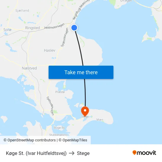 Køge St. (Ivar Huitfeldtsvej) to Stege map