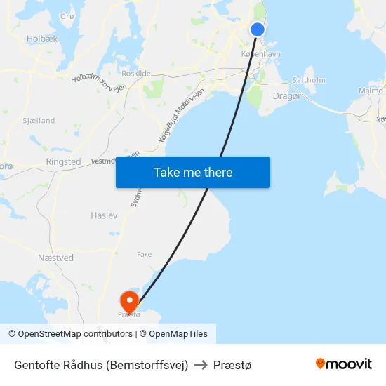 Gentofte Rådhus (Bernstorffsvej) to Præstø map