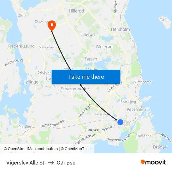 Vigerslev Alle St. to Gørløse map