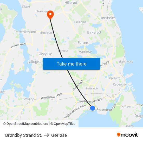 Brøndby Strand St. to Gørløse map