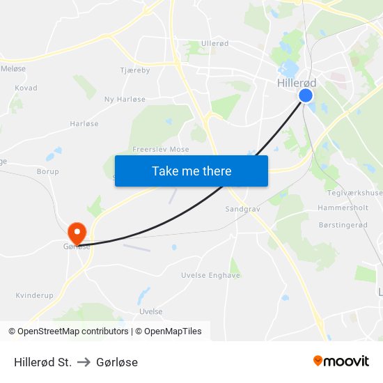 Hillerød St. to Gørløse map