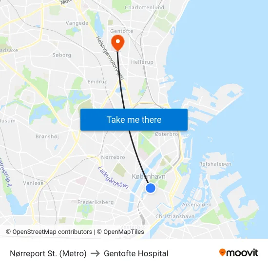 Nørreport St. (Metro) to Gentofte Hospital map