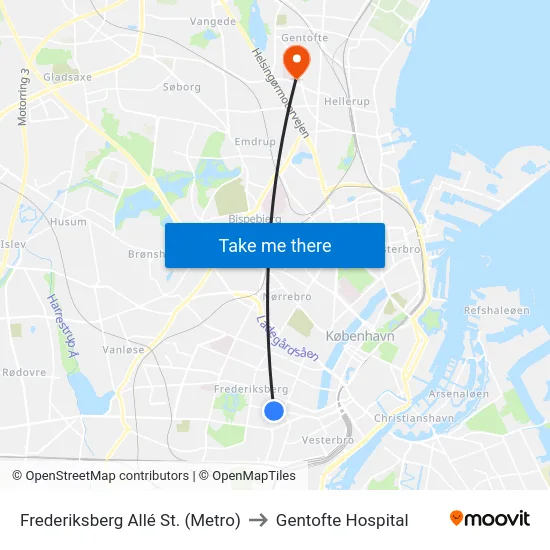 Frederiksberg Allé St. (Metro) to Gentofte Hospital map