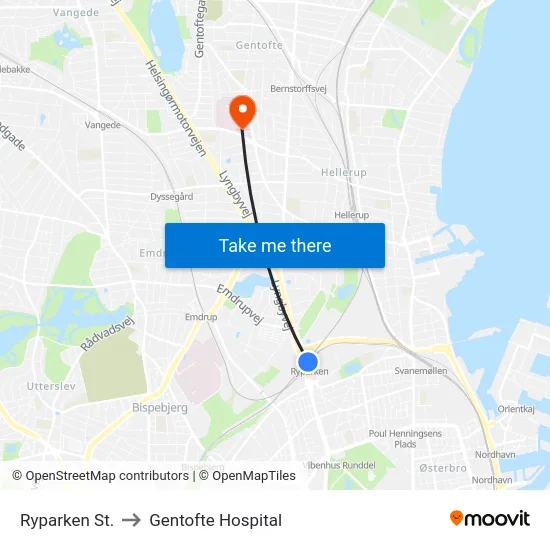 Ryparken St. to Gentofte Hospital map