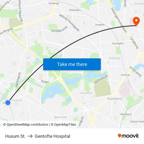 Husum St. to Gentofte Hospital map