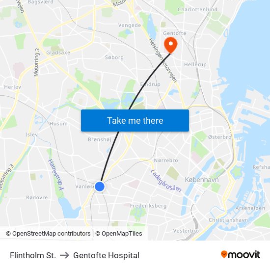 Flintholm St. to Gentofte Hospital map