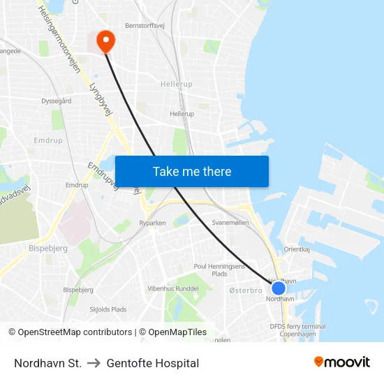 Nordhavn St. to Gentofte Hospital map
