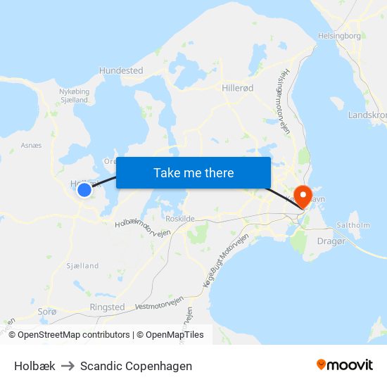 Holbæk to Scandic Copenhagen map