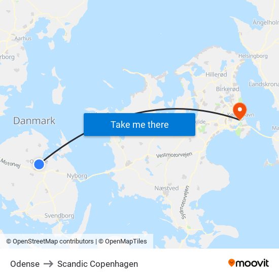 Odense to Scandic Copenhagen map