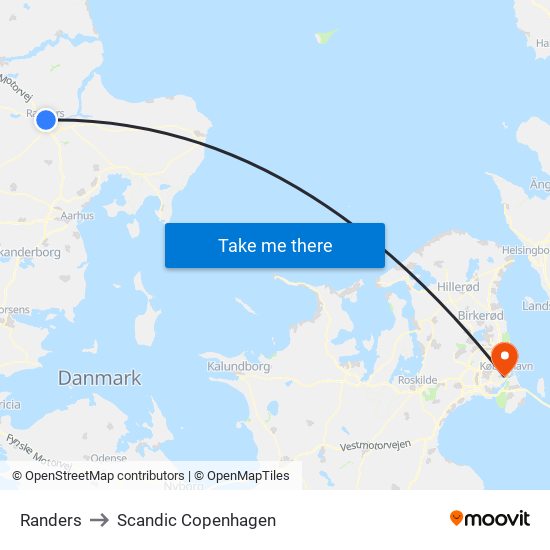 Randers to Scandic Copenhagen map