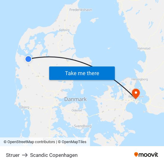 Struer to Scandic Copenhagen map