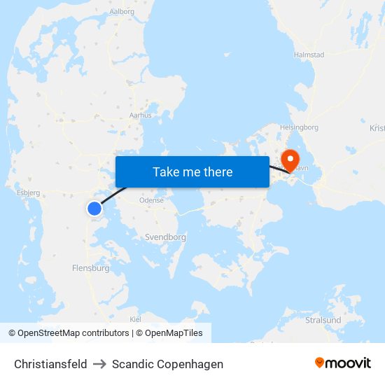 Christiansfeld to Scandic Copenhagen map