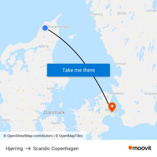 Hjørring to Scandic Copenhagen map