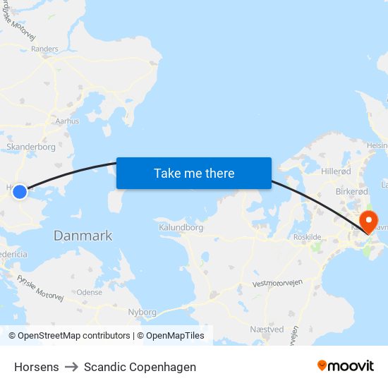 Horsens to Scandic Copenhagen map