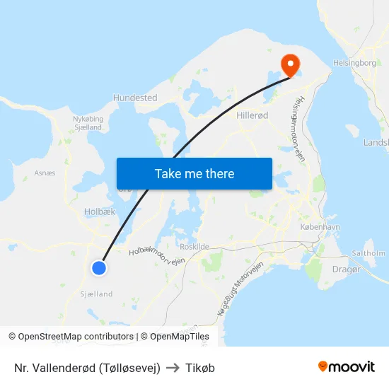 Nr. Vallenderød (Tølløsevej) to Tikøb map