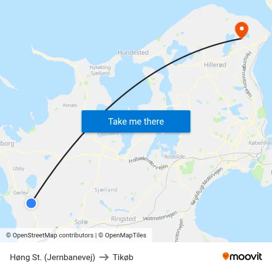 Høng St. (Jernbanevej) to Tikøb map