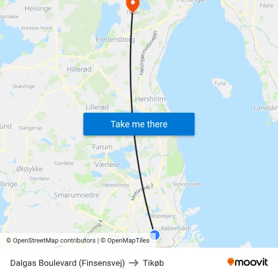 Dalgas Boulevard (Finsensvej) to Tikøb map