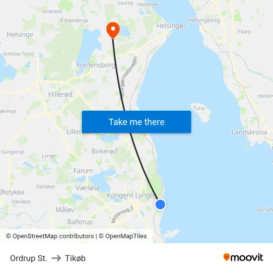 Ordrup St. to Tikøb map