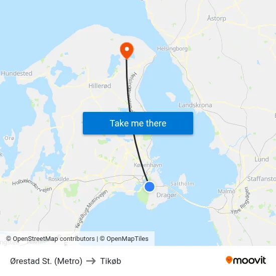 Ørestad St. (Metro) to Tikøb map