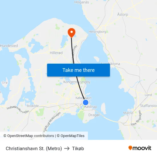 Christianshavn St. (Metro) to Tikøb map