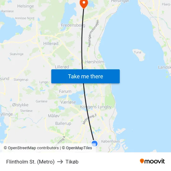 Flintholm St. (Metro) to Tikøb map