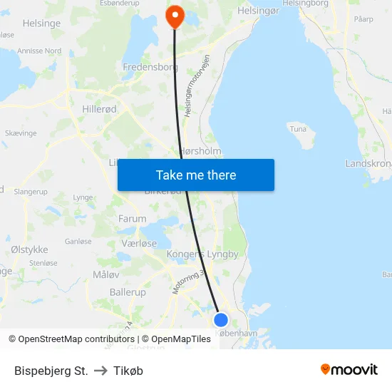 Bispebjerg St. to Tikøb map