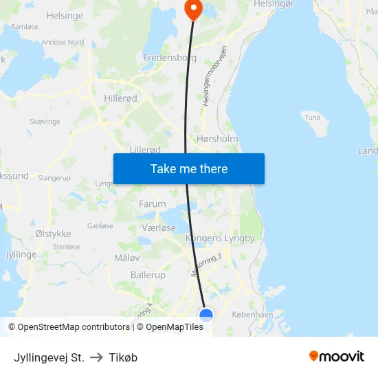 Jyllingevej St. to Tikøb map