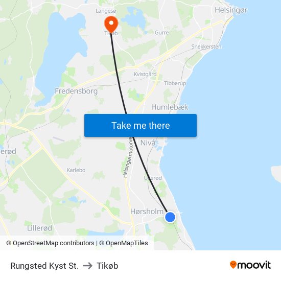 Rungsted Kyst St. to Tikøb map