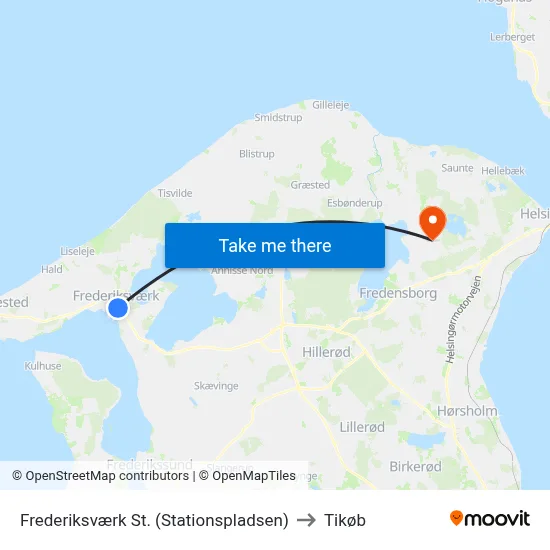 Frederiksværk St. (Stationspladsen) to Tikøb map