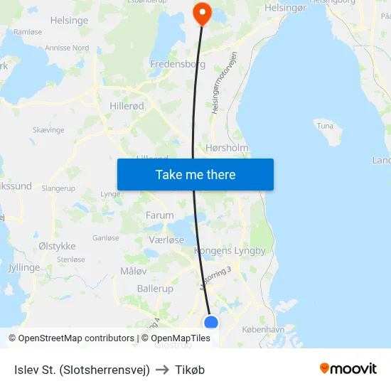 Islev St. (Slotsherrensvej) to Tikøb map