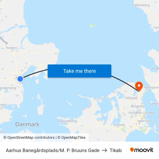 Aarhus Banegårdsplads/M. P. Bruuns Gade to Tikøb map