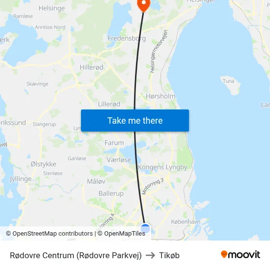 Rødovre Centrum (Rødovre Parkvej) to Tikøb map