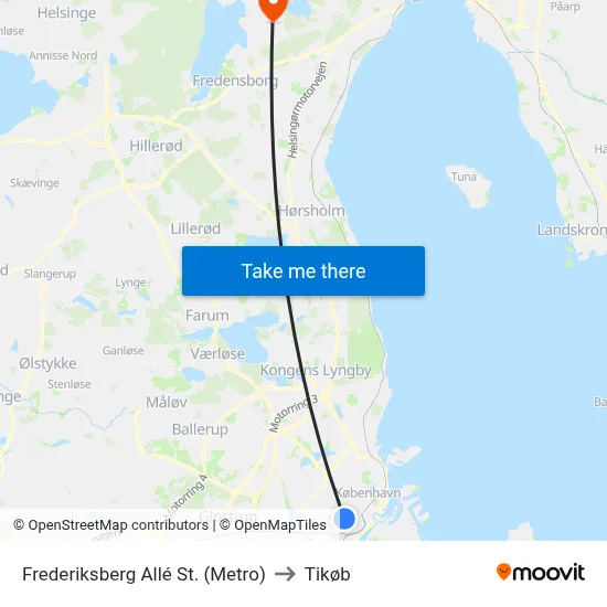 Frederiksberg Allé St. (Metro) to Tikøb map