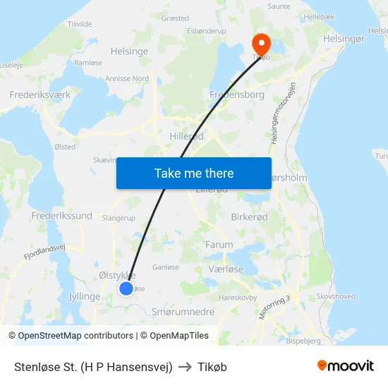 Stenløse St. (H P Hansensvej) to Tikøb map