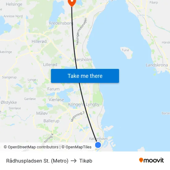 Rådhuspladsen St. (Metro) to Tikøb map