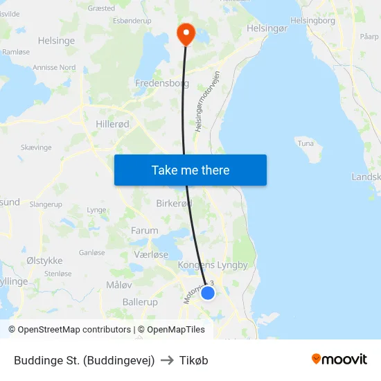 Buddinge St. (Buddingevej) to Tikøb map