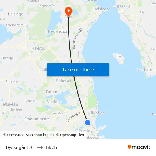 Dyssegård St. to Tikøb map