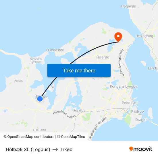 Holbæk St. (Togbus) to Tikøb map