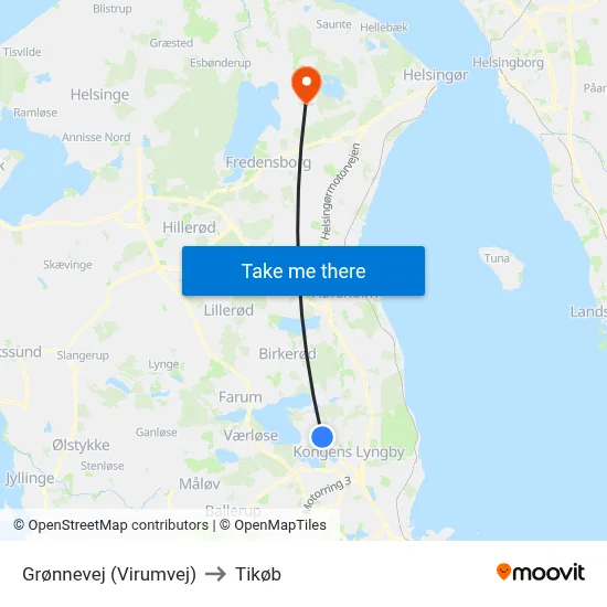 Grønnevej (Virumvej) to Tikøb map