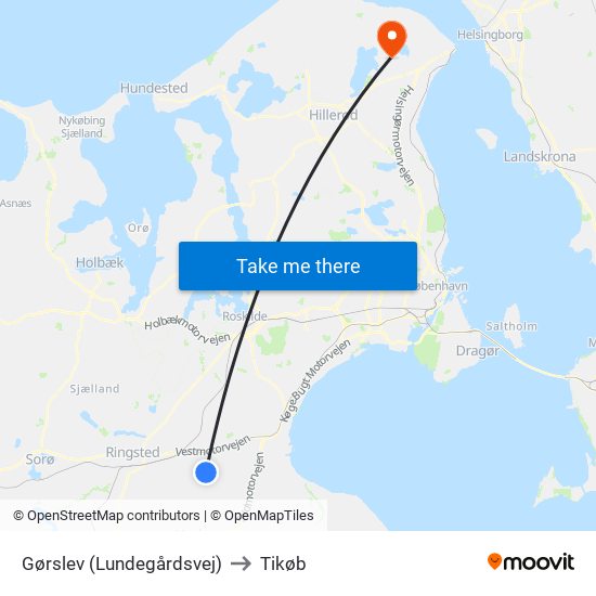 Gørslev (Lundegårdsvej) to Tikøb map
