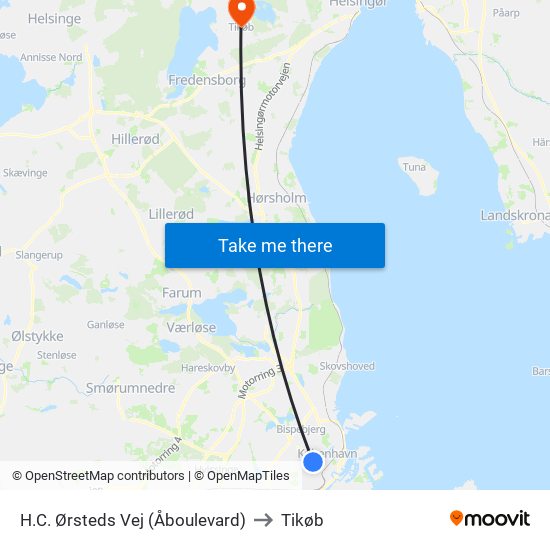 H.C. Ørsteds Vej (Åboulevard) to Tikøb map