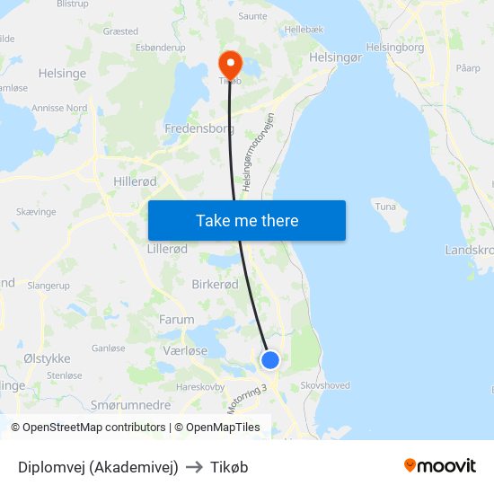 Diplomvej (Akademivej) to Tikøb map