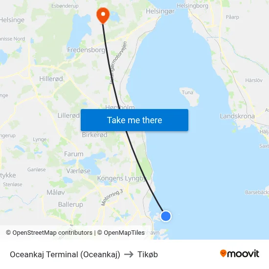 Oceankaj Terminal (Oceankaj) to Tikøb map